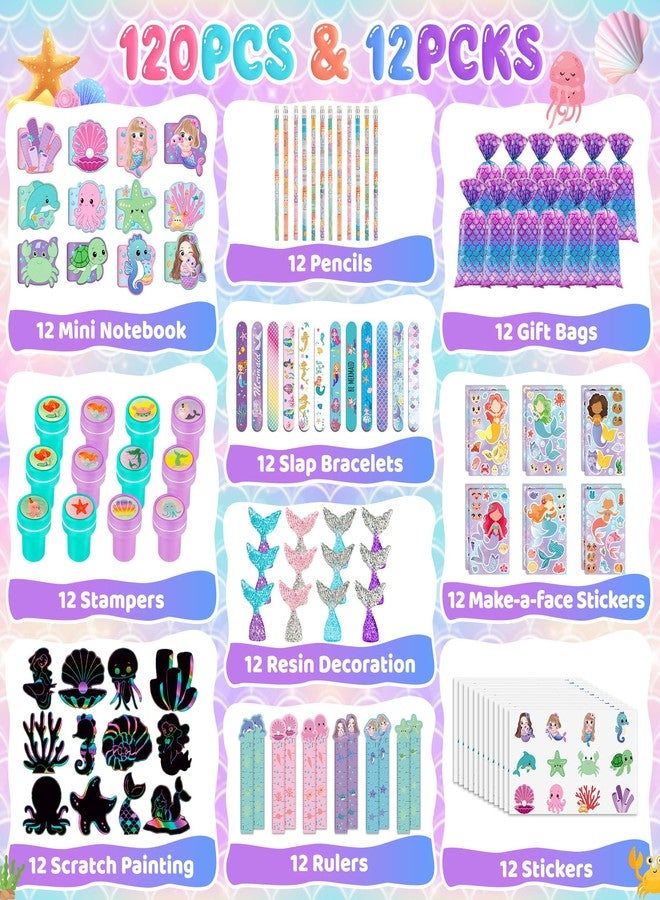 CHEPULA 120Pcs Mermaid Party Favors - Stickers, Pencils, Notebooks, Stampers, School Stationery Bulk for Mermaid Birthday Decorations, Candy Goodie Bags, Classroom Rewards, Pinata Supplies (12Set) - Image 2